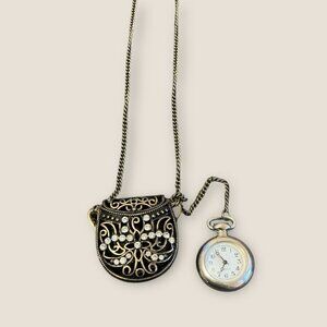 Vintage-Style Necklace  Ornate Purse  Watch Pendant  Watch Fits Inside Purse